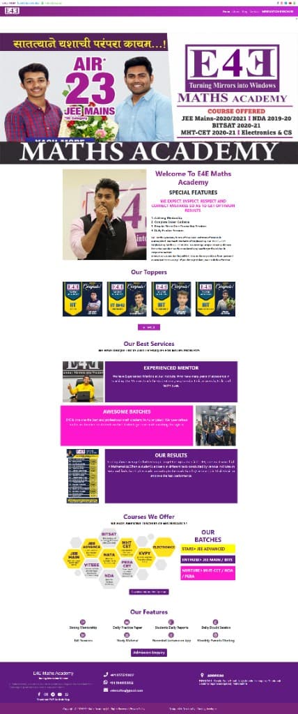Full-page screenshot of the original E4E Maths Academy website
